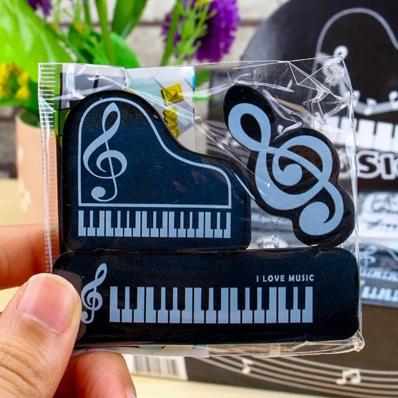 3pcs/set Musical Piano Notes Rubber Pencil Eraser School Student Korean Stationery Correction Supplies For Kids Gifts