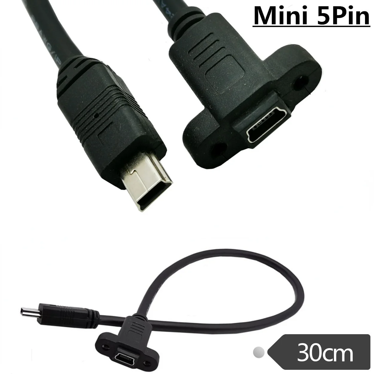 USB Mini 5pin تمديد كابل شحن البيانات المصغرة T-port ذكر إلى أنثى مع ثقوب المسمار لإصلاح اللوحة