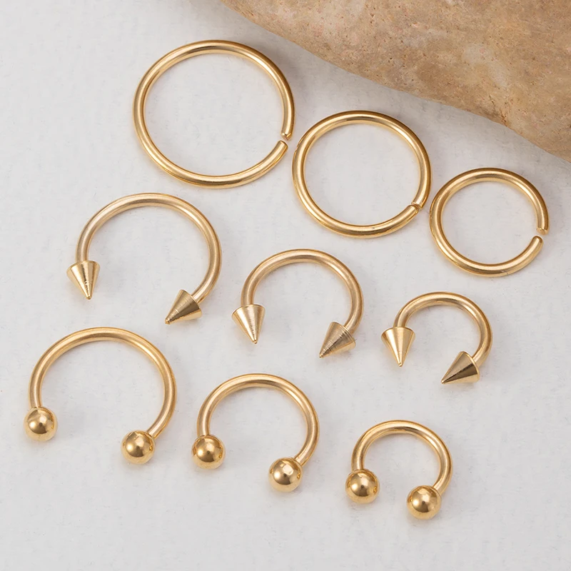 9pcs Stainless Steel Nose Ring Septum Hoop Earrings Ear Cartilage Tragus Helix Circular Lip Jewelry Horseshoe Real Piercing Set