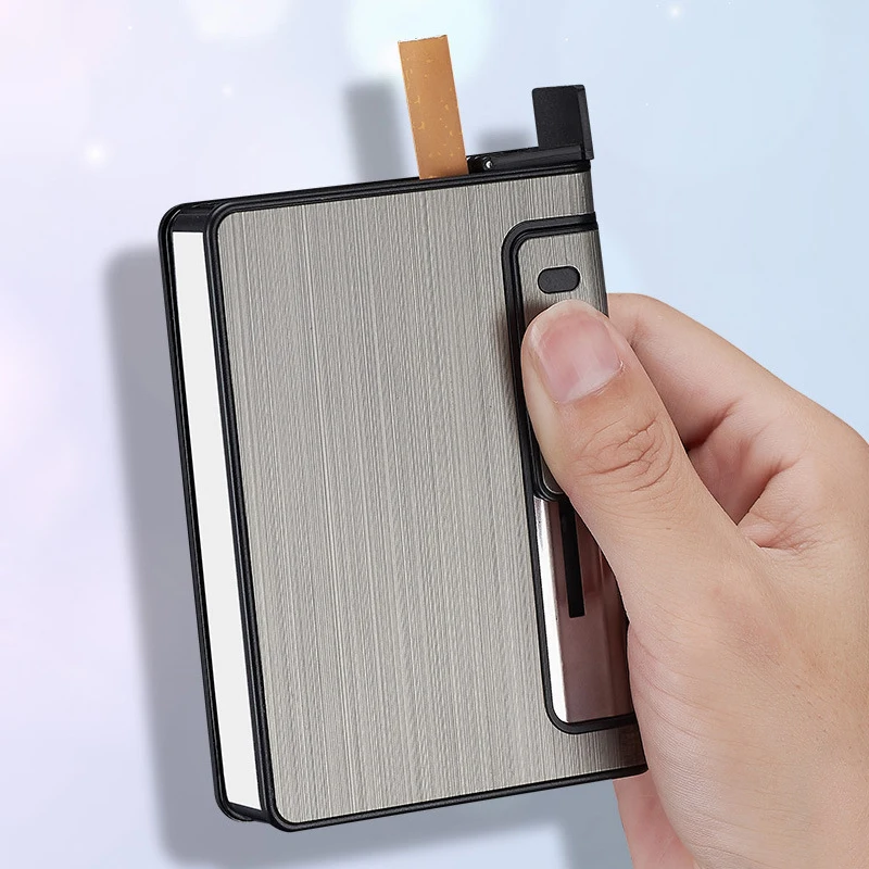 Automatic Cigarette Case Built In Gas Lighter 12pcs Metal Cigarette Box Holder For Men Smoking Accessories Dropship Suppliers