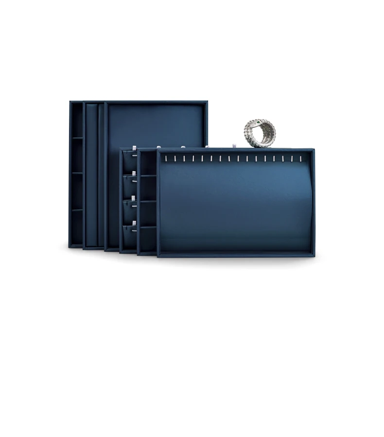 Oirlv Schmuck-Display-Platte, Schmuck-Tablett, blauer Ring, Halskette, Ausstellungsstand, Leder, Armband, Verpackung, Schmuck-Organizer-Tablett – Detail 11