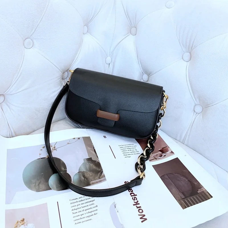 Retro Genuine Leather Crossbody Bags Fashion Solid Color Small Chain Underarm Bag Lady Casual Versatile Shoulder Saddle Bags