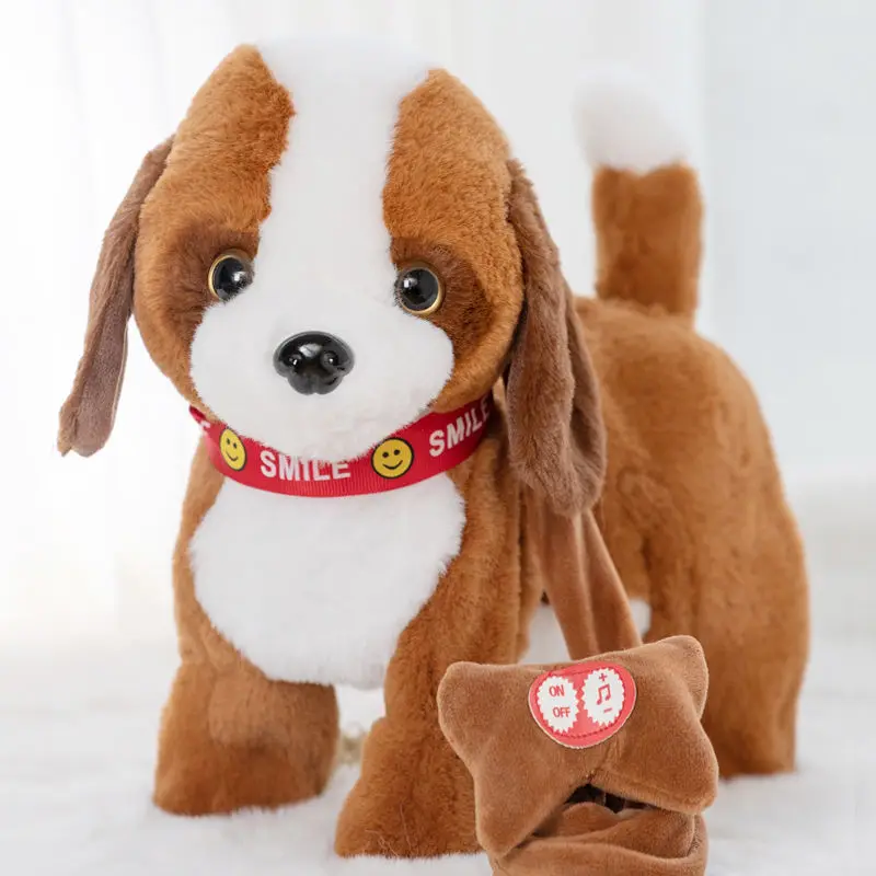 Brinquedo do cão robô controle de som interativo cão eletrônico pelúcia filhote de cachorro cantar canção brinquedos para animais de estimação caminhada casca música trela teddy para crianças