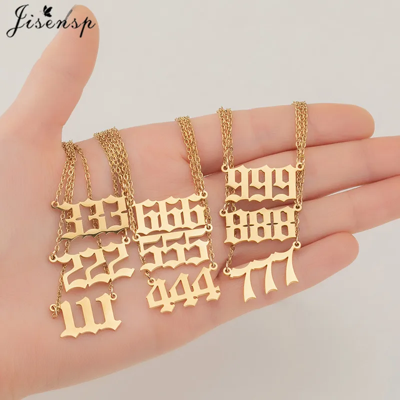 Fashion Angel Number Necklaces For Women Men 111 222 333 444 555 666 777 888 999 Devil Necklace Stainless Steel Jewelry BFF Girl