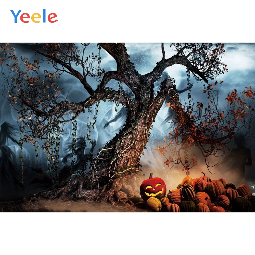 

Yeele Photophone Halloween Backdrop Mysterious Forest Tree Pumpkin Lantern Photography Background For Photo Studio Photocall