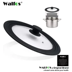 Walfos Multifunctional Tempered Glass Pot Cover Explosion-Proof Anti-Fall Visual Silicone Edge Pot Cover Cookware Accessories