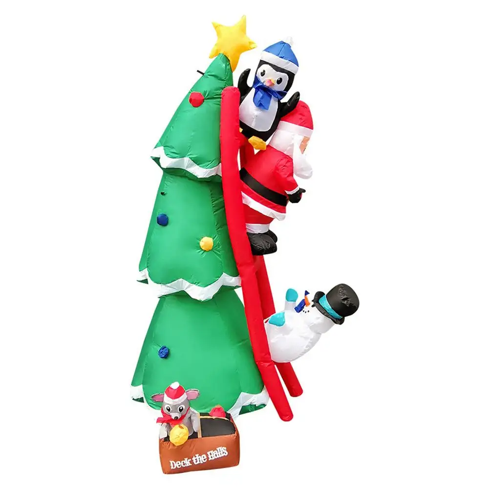 

6FT Height Iatables Green Tree Christmas Tree Blow Up Outdoor Sitting With Santa Claus Snowman Sledding Together LED Iata