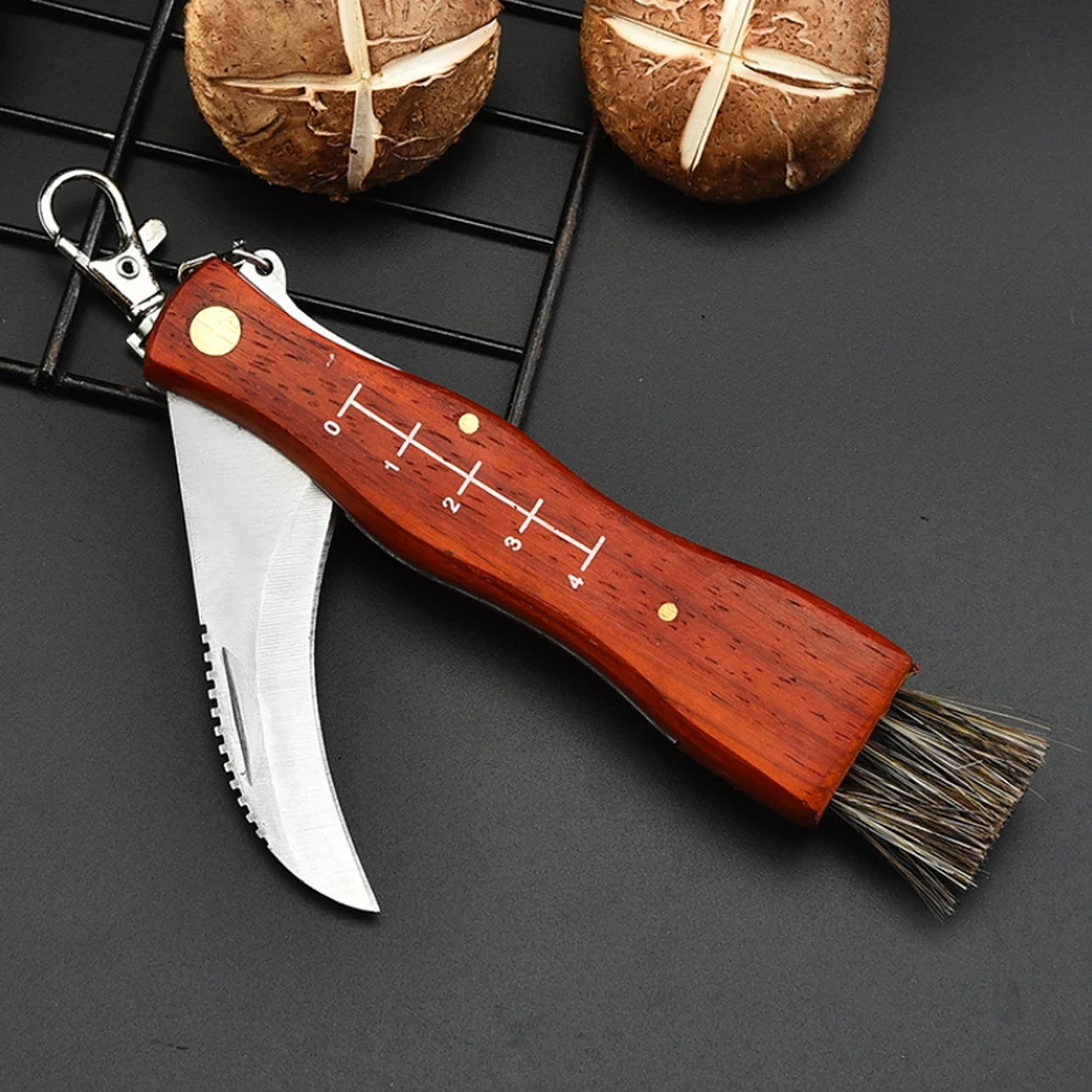 Outdoor Camping BBQ Mushroom Knife With Brush Portable Keychain Sharp Hunting Survival Multifunctional Folding Knife Brushes