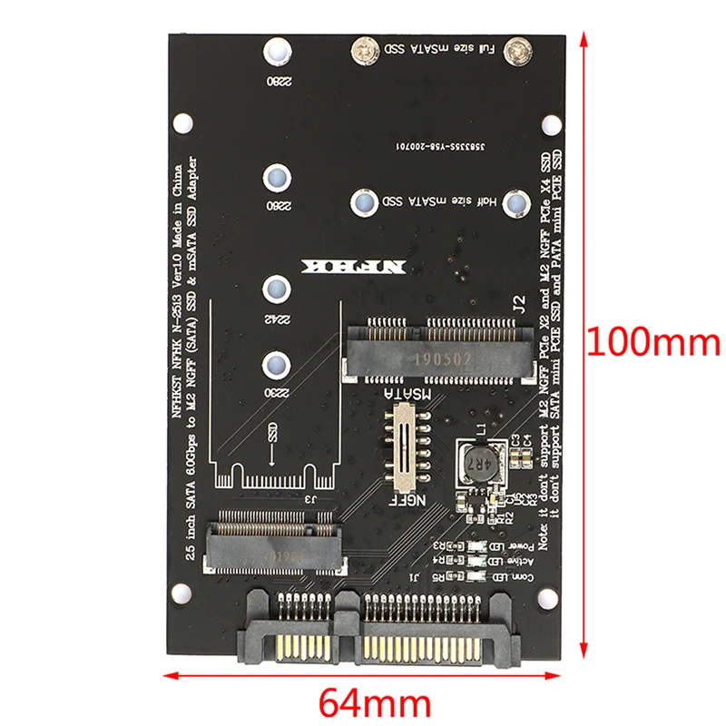 1 PC High Quality M.2 NGFF MSATA SSD To SATA 3.0 Adapter 2 In 1 Converter Card For PC Laptop