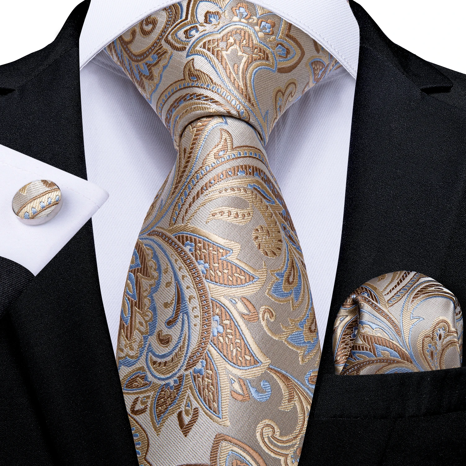 Modische Paisley-Herrenkrawatten in Gold, Türkisgrün, Schwarz, 8 cm, Business-Hochzeits-Accessoires, Krawatte, Geschenk für Männer, DiBanGu – Detail 7