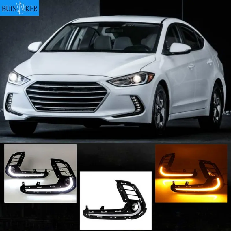 

1set 12V ABS Daytime Running Light Daylights DRL For Hyundai Elantra 2016 2017 2018 With Turn Yellow Signal Lights AUTO