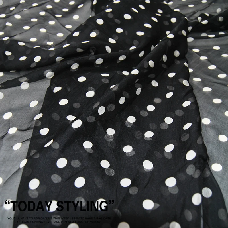 Silk Chiffon Fabric Dress Large Wide Black White Dotted Dotted Real  100%  clothing Cloth  DIY Sewing Tissue