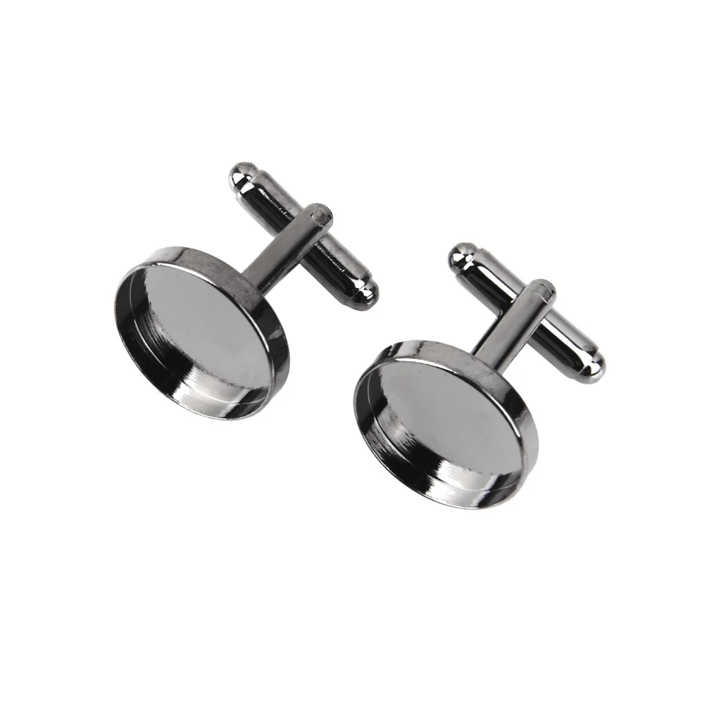 10Pcs ขายส่ง 16 มม.การตั้งค่าที่ว่างเปล่าฐาน Pad Cuff Links Cufflinks DIY สีดำ