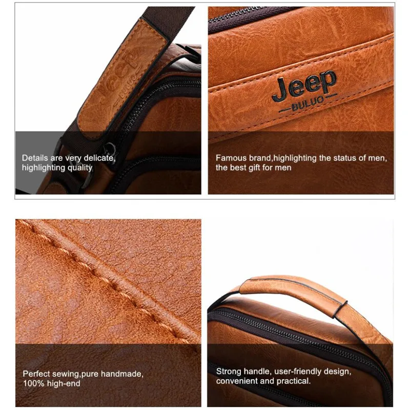 JEEP BULUO Brand borse a tracolla da lavoro di alta qualità borse in pelle da uomo borsa a mano in pelle crosta di mucca maschile Messenger per uomo