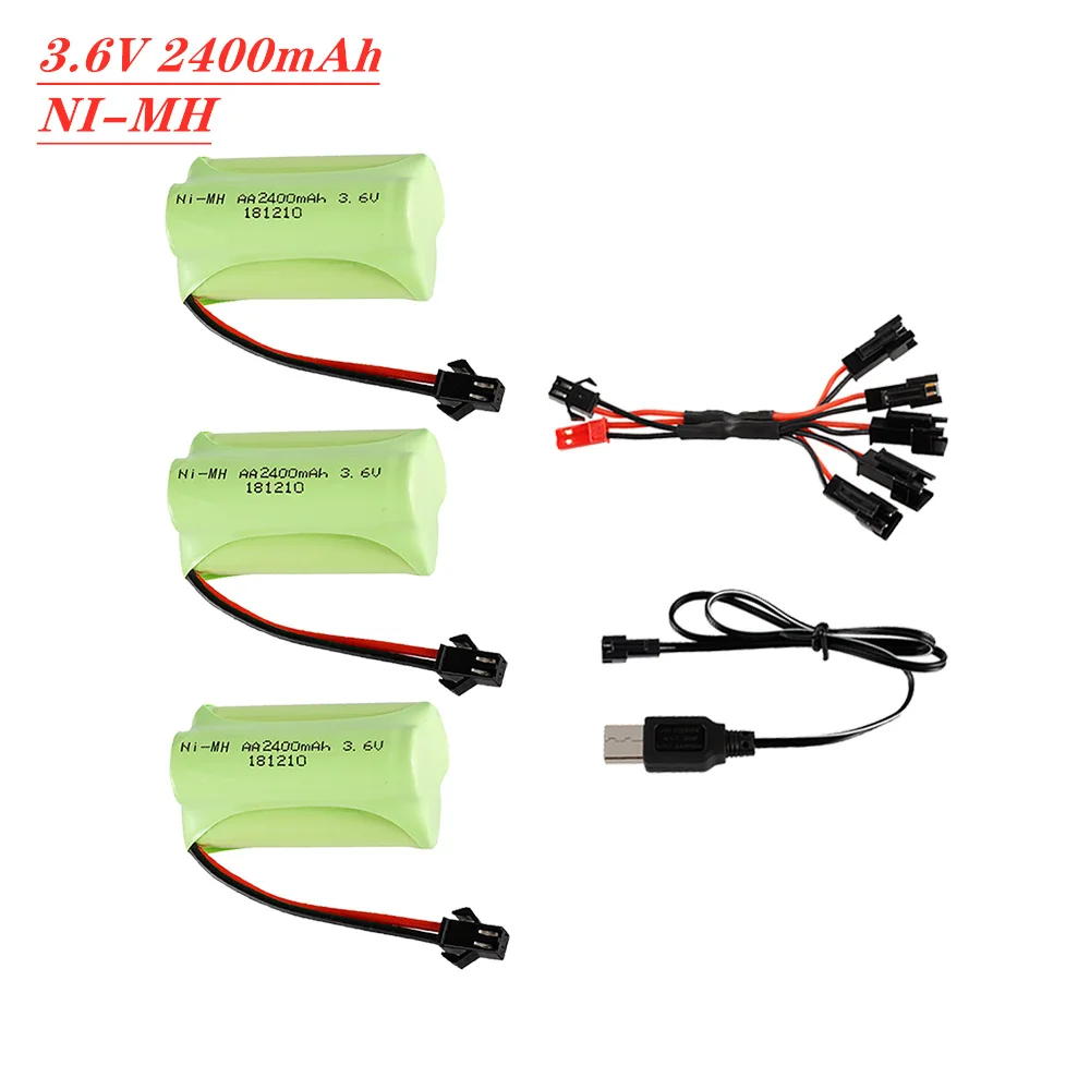 2-5Pcs Ni-MH AA 2400MAh 3.6V ชาร์จแบตเตอรี่ Pack และ3.6V USB Charger สำหรับ Mainan Mobil Rc ถังรถไฟหุ่นยนต์เรือปืนอะไหล่