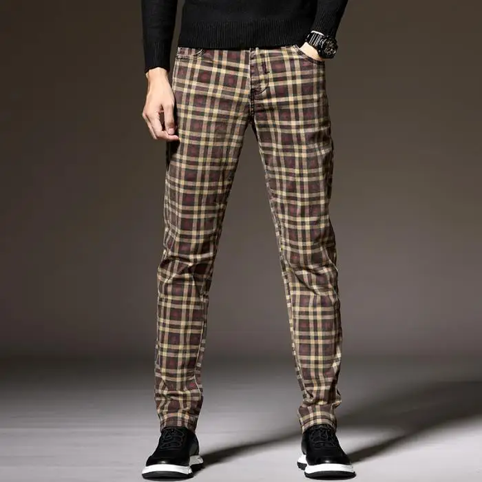 Spring/Autumn Men's Pencil Pants Casual Pants Slim Korean Fashion Pants Plaid Pants Male Pinstripe Pants Checkerboard Trousers