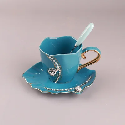 Personalized Luxury Gifts China Coffee Cup Set Advanced Diamante Tea Mugs Ceramic Couple Cups Porcelain