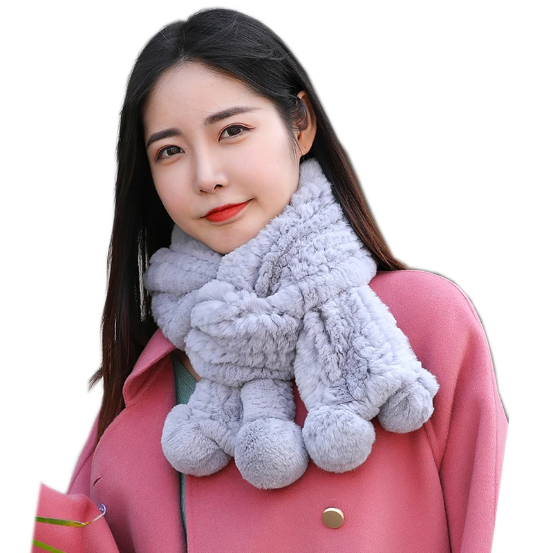 2020 New Long Style Luxury Rex Rabbit Fur Ring Scarves Women Knitted 100% Natural Real Fur Mufflers Lady Winter Warm Fur Scarf