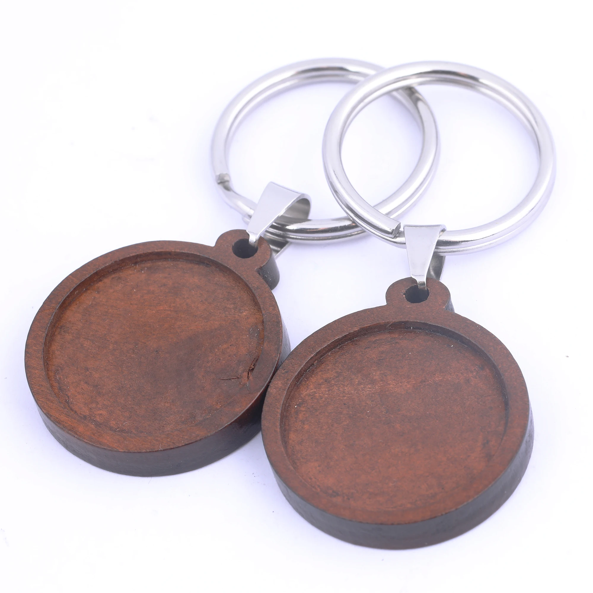 5pcs Fit 25mm Cabochon Wood Keychain Base Setting Blanks Diy Stainless Steel Key Chain Keyring Accessories