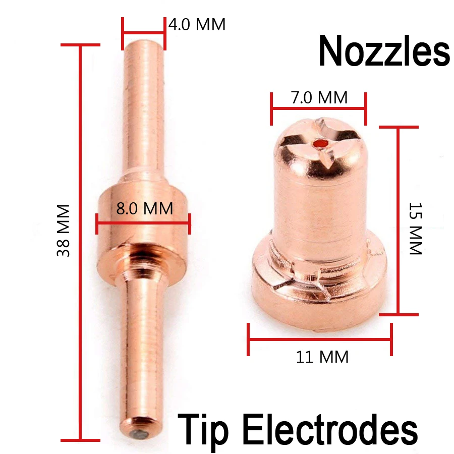 Consumibles de 20/40/60 piezas, electrodos de Punta larga extendida de cobre rojo y boquillas largas para cortador de Plasma de aire PT31 LG40 40A