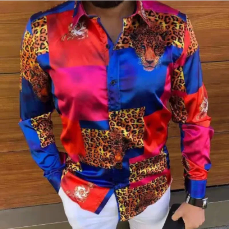 Nuevas camisas con estampado Multicolor de lujo para primavera 2025, camisa de vestir informal ajustada de manga larga para hombre, ropa de calle para fiesta Social