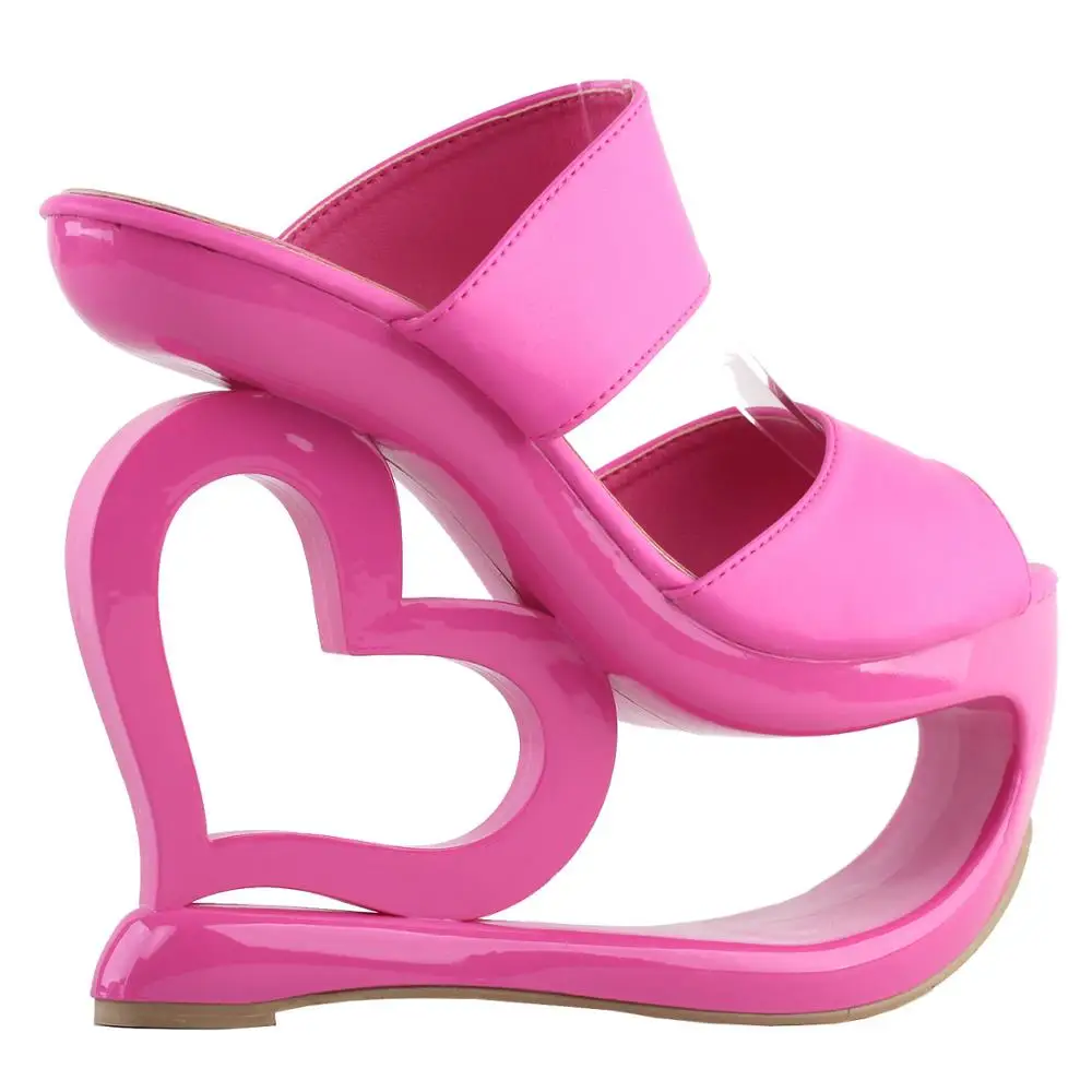 LF40220 SHOW STORY Retro Pink Open Toe Heart Heel Wedge Wedding Evening Slip-ons Sandals