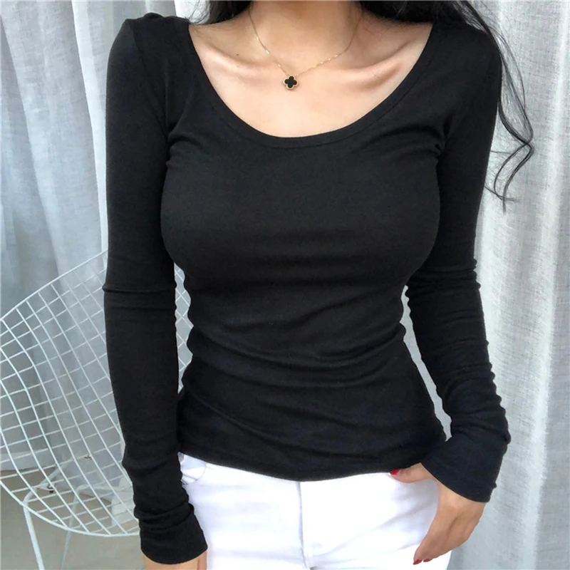 Summer Women Cotton T Shirt Long Sleeve Black White Casual Tee Shirt Femme Female Slim Sexy See Through Tops Fashion Clothes