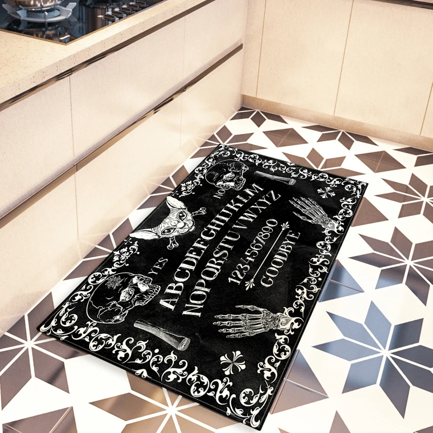 

Black Hippie Floor Mat English Letter Moon Sun Animal Divine Rugs Home Living Room Dormitory Bedroom Decor Print Door Carpet