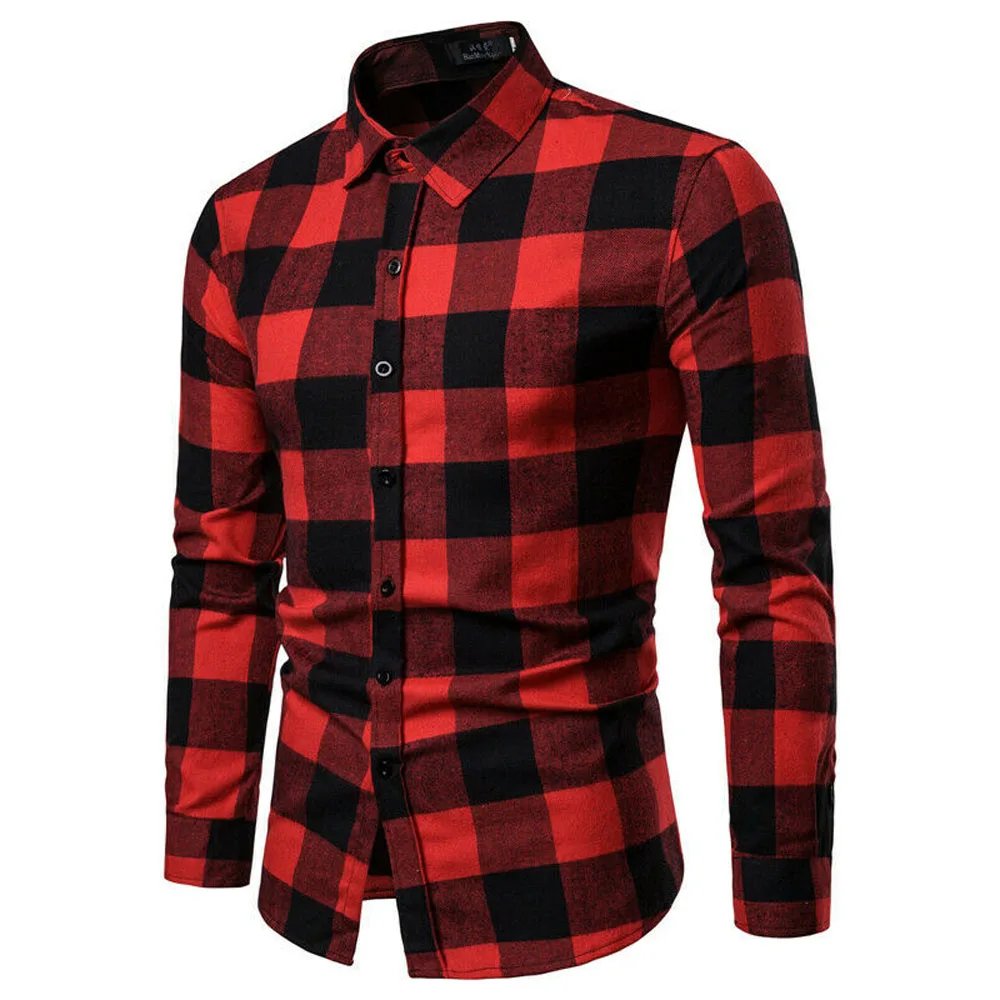 Men\'s Plaid Long Sleeve Shirts Business Dress Shirt Tops Slim Fit Formal Shirts