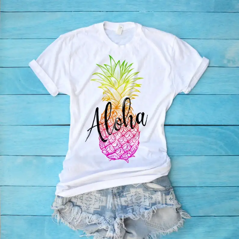 Pineapple Color printing Shirt 100% cotton crewneck short sleeve cute fashion top tees for women Ladies plus size Drop shipping