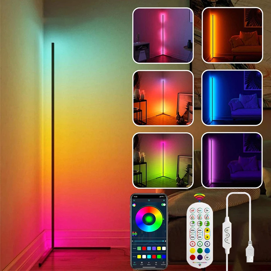 

Floor Lamp LED Strip Light RGBIC Coloful SMD5050 Bluetooth Control Bedside Standing Lamps for Living Room Bedroom Decoration 15W