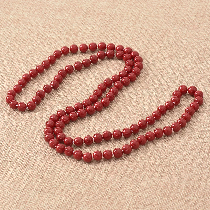 Wholesale Dark Round Red Coral Long Pearls Necklace 8mm Size For Diy Chain Imitation Coral Necklace 36inch Gem Women Gift H869