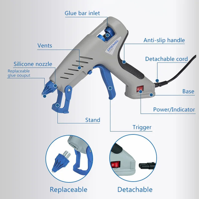 DREMEL 60W High Temp Melt Hot Glue Gun Applicable 11mm Silicone Glue Bar For Crafts Use Christmas Decoration
