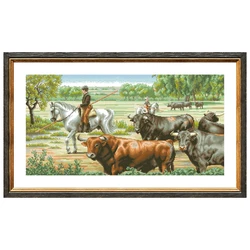 Pasture cross embroidery kit bull animal pattern 18ct 14ct 11ct unprint canvas Cross-stitch DIY needlework