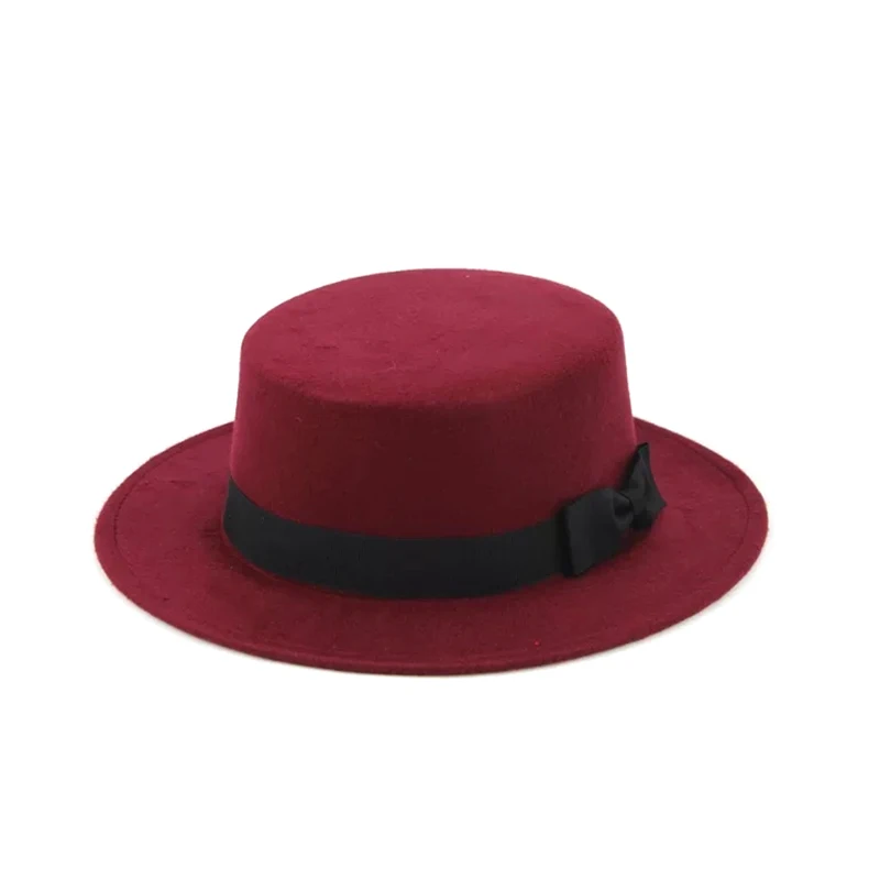 New artificial wool Jazz Felt Flat Top Hat Autumn Winter For Women\'s Felt Wide Brim Fedora Hat gorros mujer invierno Top Hat