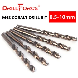 Drillforce Tools M42 Set di punte per cobalto, Set di punte per HSS-CO 0.5-10MM, per forare su acciaio temprato, ghisa e acciaio inossidabile