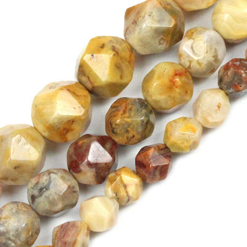 Natural Yellow Crazy Lace Agate Star Cut Faceted Nugget Loose Beads Wholesale Gemstone Semi Precious Stone Jewelry Making Design