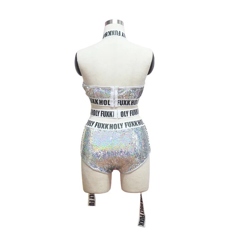 Srebrny cekinami Hip Hop tancerz klub nocny Sexy Bar Dj kobiet kostium piosenkarza dziewczyny strój sceniczny kobiety kostiumy do tańca jazzowego mody — zdjęcie 7