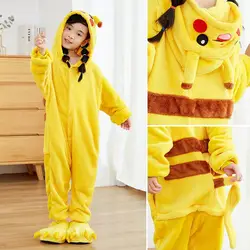 Anime Pokemon Pikachu Plush Flannel Pajamas Cartoon Costume Suit Long Sleeved Winter Soft Warm Home Clothes Casual Children Gift