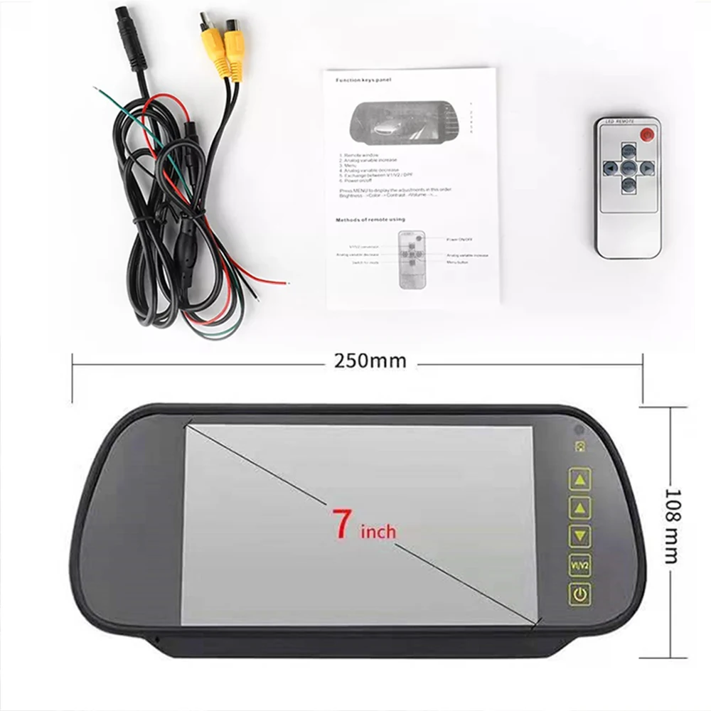 Suitable for 360 panoramic system reverse parking system 7-inch TFT LCD screen car monitoring rearview mirror with night vision