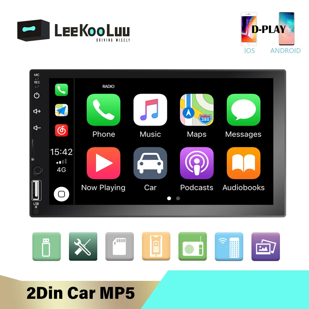 

LeeKooLuu Авторадио 2din автомобильное радио Bluetooth Android Auto 7-дюймовый сенсорный экран 2 Din D-Carplay видео mp5-плеер USB TF USB стерео