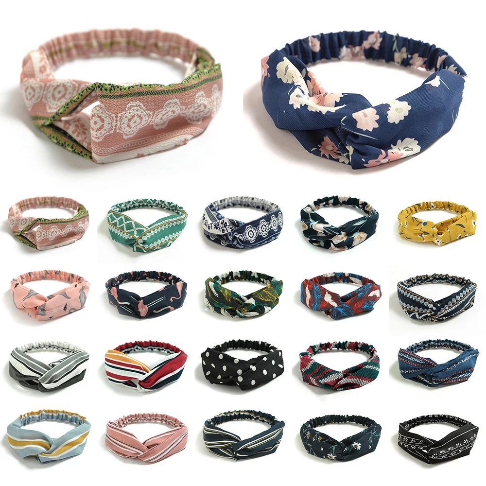 Fashion Bohemian Hairbands Print Headbands for Women Girls Retro Cross Knot Turban Bandanas Ladies Headwear Hair Accessories