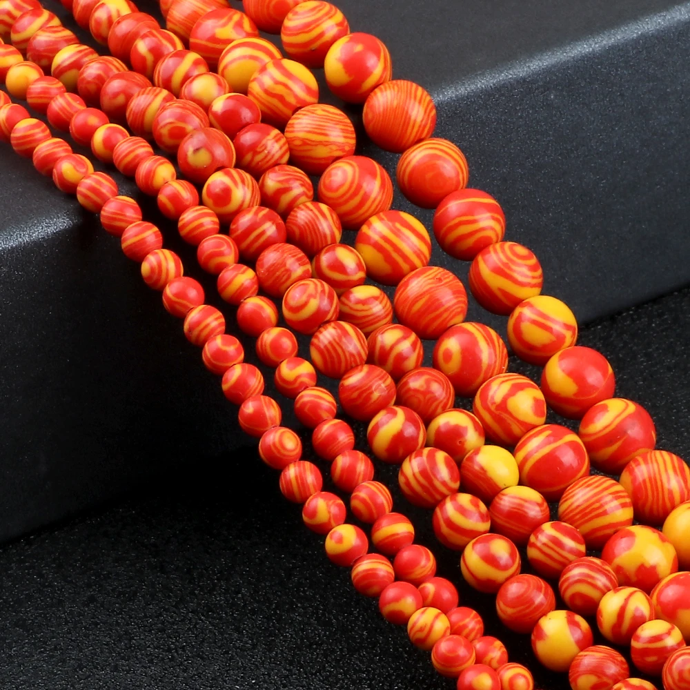 Wholesale 4 6 8MM Orange Malachite Stone Beads Yellow Stripe Round Loose Spacer Bead for DIY Jewelry Making Handmade Accessories