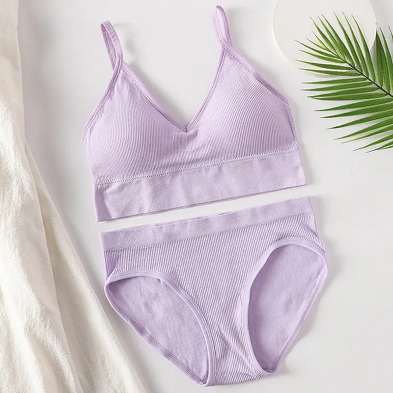 Women Bra and Panties Set Low Back Bra Seamless Sexy Lingerie Set Backless Brassieres Female Crop Top Sport Underwear Set