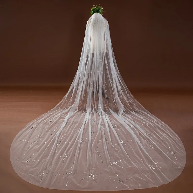 3 Meter Cathedral Wedding veils Pearls Beaded Bridal veil Sluier Sexy Weeding accessoire Wianek komunijny