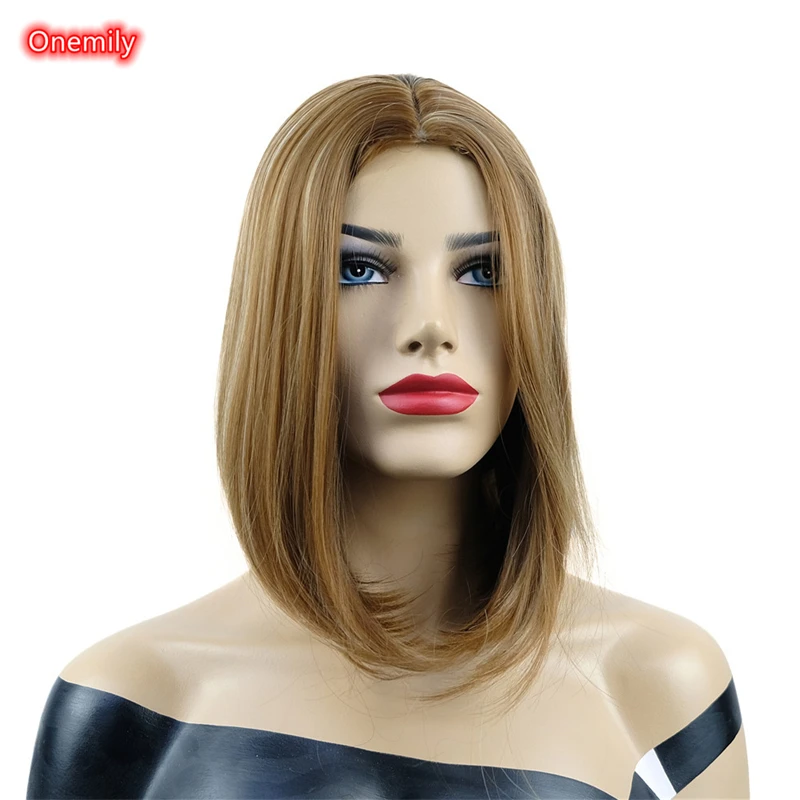 Onemily Mid-Length Straight Bob Hair Replacement Wig Synthetic Natural Women Wigs for Daily Use