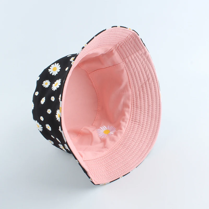 Summer Daisies Bucket Hat Women Fashion Cotton Beach Sun Hats Reversible Bob chapeau Femme Floral Panama Hat Fisherman Hat