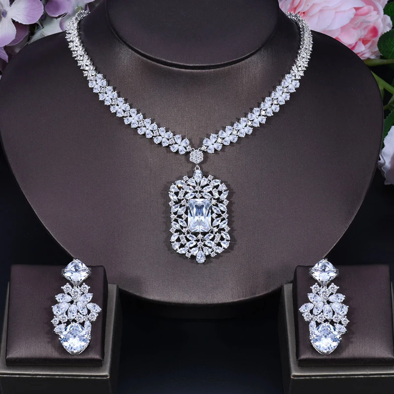 ANGELCZ Brilliant Yellow Cubic Zircon Stone Big Wedding  Jewelry Long Pendant Drop Earrings Necklace Set Bridal Accessories J196