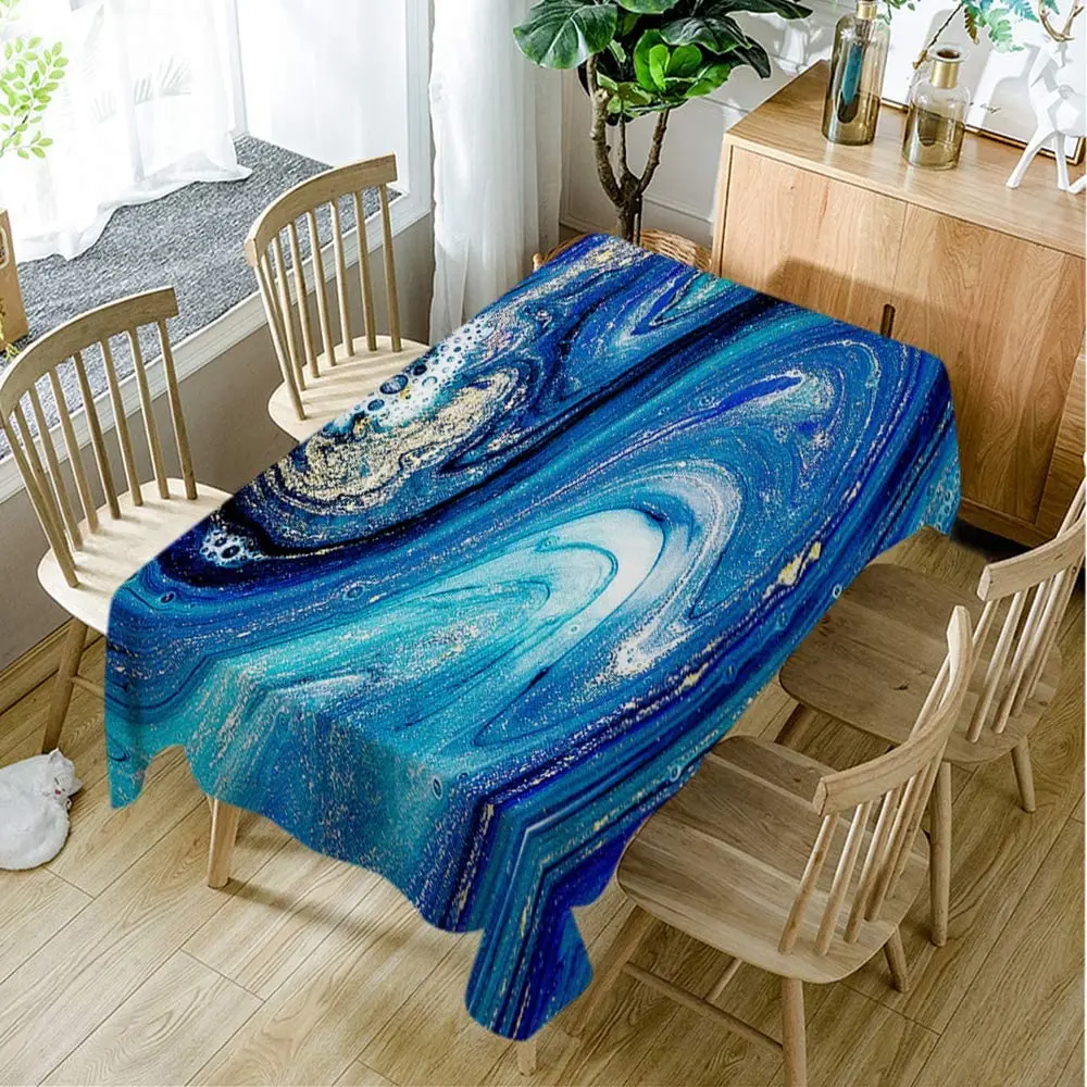 

Abstract Ocean Tablecloth Swirls of Marble The Ripples of Agate Beautiful Blue Paint Tablecloth