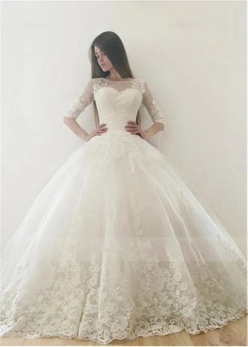 MYYBLE Gaun Pesta Tulle 2021 Gaun Pernikahan Applique Renda Antik Ritsleting Setengah Lengan/Renda Belakang Dua Gaun Pengantin Punggung Korset